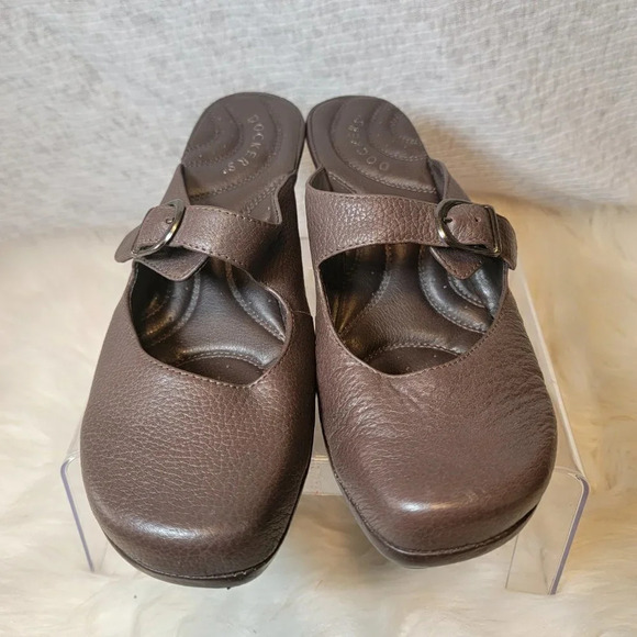 Dockers Womens Quirky Mary Janes Brown Leather Mules Shoes Slip On Clogs Wedge‎ - Picture 3 of 10